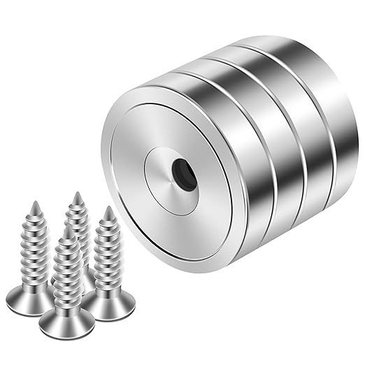 Neosmuk Magnets with Screws,130lbs+ Heavy Duty Rare Earth Neodymium Mounting Magnets with Holes, Countersunk Round Disc Industrial Magnets for Wall Mounting, 4 Pack