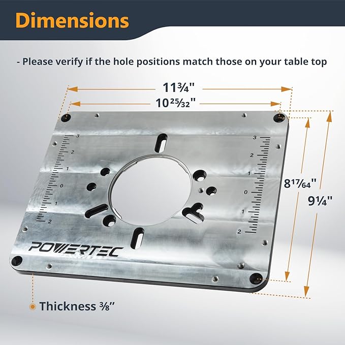 POWERTEC Aluminum Router Table Insert Plate with Reducer Rings, Leveling Screws, and Starting Pin ??Compatible with Bosch, DeWalt, Makita, and Other Brands for Woodworking with Router Tables (71850)