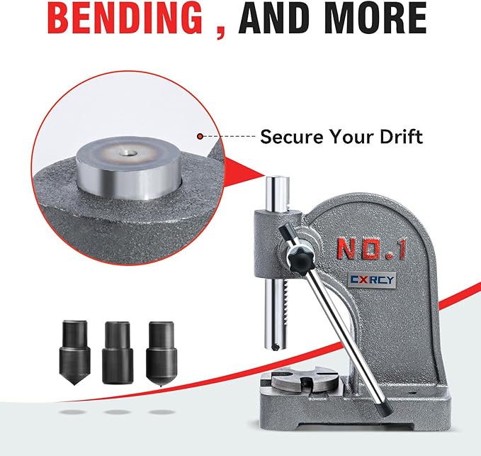 CXRCY Arbor Press 1 Ton Round Ram, Cast Iron Heavy duty Upgraded Manual Arbor Press 1 Ton, 5.5" Maximum Height, Desktop Arbor Press, Metal Punch Press Machine for Stamping Bending Forming Stretching