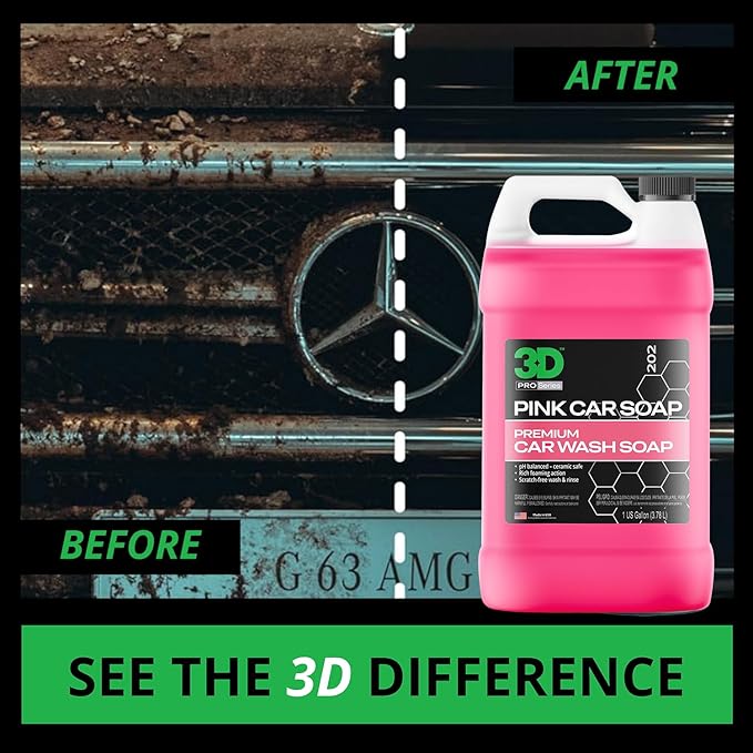 3D Pink Car Soap ??1 Gallon |pH Neutral Car Wash Soap with High Suds & Cherry Scent | Scratch-Free, High Gloss Shine | Safe on Wax & Sealants | Weekly Car Care