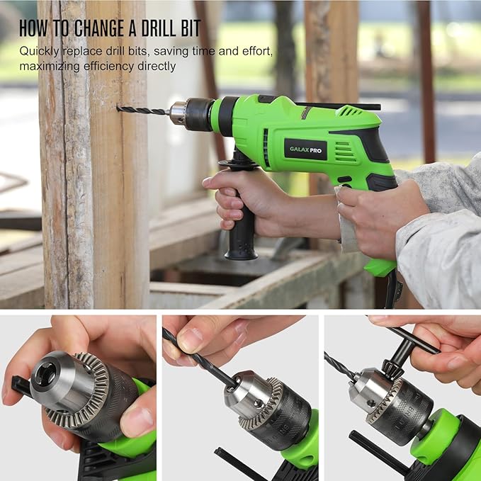 GALAX PRO 7Amp 850W 2-in-1 Hammer Drill, 0-3000 RPM, 13 mm Metal Chuck, 360째 Adjustable Auxiliary Handle, Comes with 13 Accessories, Suitable for Concrete, Metal, and Wood