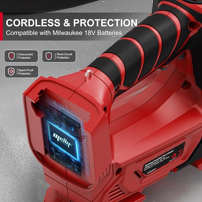 Air Compressor for Pneumatic Brad Nailer Stapler, Compatible with Milwaukee 18V Battery (Tool Only), 120 PSI Oil Free Cordless Portable Compressor, 160PSI Digital Tire Inflator for Pickup, Tire