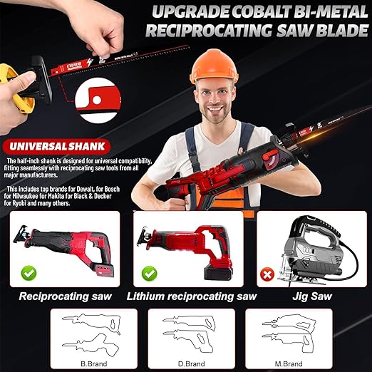 25 Pack 9 in 6/12TPI Reciprocating Saw Blades for Sawzall Blades Nail-Embedded Wood Cutting,M42 Steel Cobalt Bi-Metal Blades Replace for Milwaukee for Dewalt for Diablo for Sawzall Blade