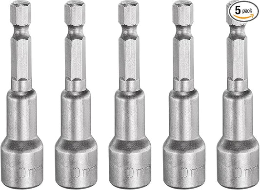 HARFINGTON 5pcs Nut Driver Drill Bit 10mm Metric Socket 1/4" Hex Shank 2.56" (65mm) Long Magnetic 6-Point Sockets Quick Change CR-V Steel Bolt Setters for Power Drill Drivers
