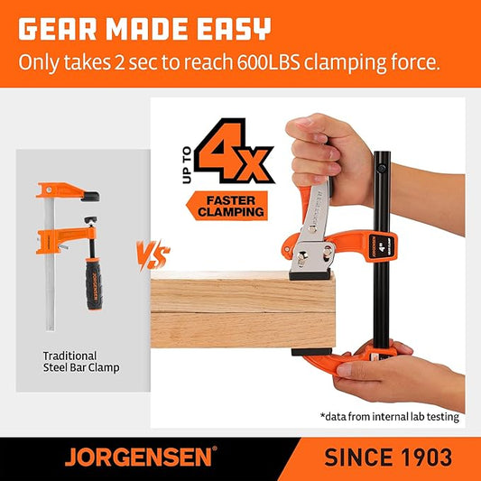 Jorgensen 4-inch Bar Clamp Set, Ratcheting Bar Clamp for Woodworking, Quick Release Gear Clamp with 600 lbs Load Limit - 2 Pack