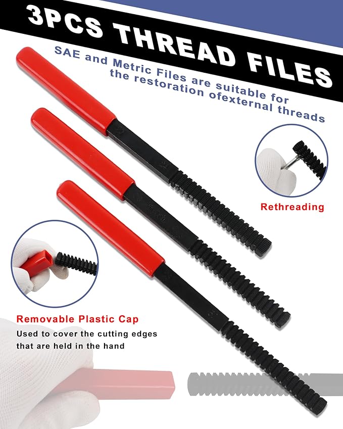 61PCS Master Thread Rethreading Kit，Thread Restorer Tool UNC, UNF & Metric Thread Chaser Set with Thread Pitch Gauge, Designed to Repair or Reshape Damaged Threads on Bolts, Screws, or Nuts