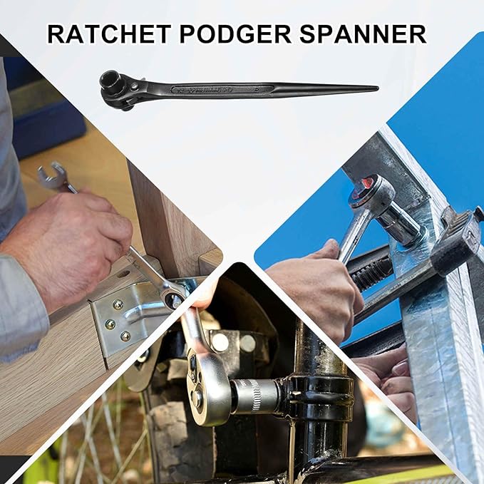 HARFINGTON 2pcs Scaffolding Podger Ratchet Wrench 13mm x 15mm CR-V 12 Point Double Ended Socket Ratcheting Podger Scaffold Spud Spanner Tool for Auto Repair Mechanical Maintenance, Black