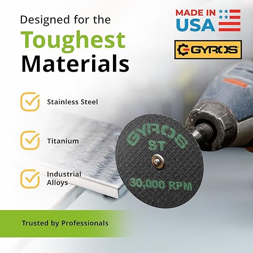 GYROS Cut-Off Wheels for Rotary Tools ??2??Super-Tensile Fiberglass Reinforced, 12-Pack | Designed for Stainless Steel, Titanium, Nickel, Carbon & Chrome Alloys | Made in USA 11-42002/12