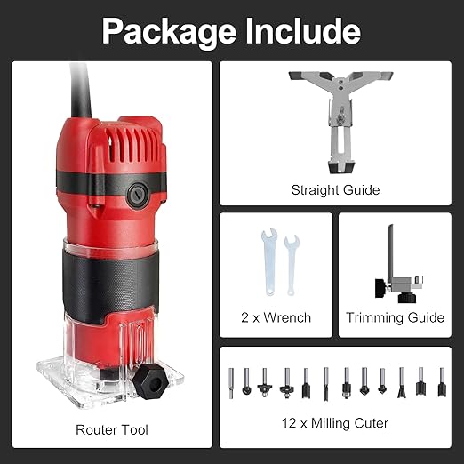 Router Tool 800W for Woodworking Tools Compact Edge Trimmer with 15 1/4" Router Bit Set 31000r/Min 110V,Tool Box Edge Guide, Roller Guide, Dust Hood