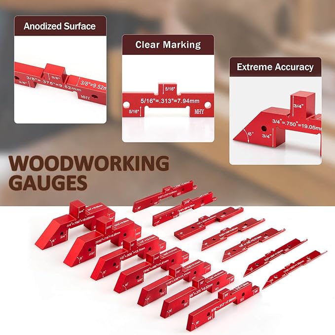 MHY 15 PCs 6061-T651 Aluminum Table Setup Blocks for Woodworking |Height, Depth, Angle & Fence Alignment Gauge Set with Laser-Marked and Durable Storage Case