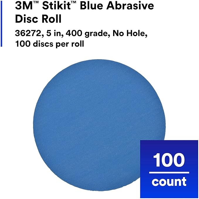 3M Stikit Blue Abrasive Disc Roll 36272, No Hole, Primer Sanding, E-Coat Sanding, Paint Preparation, 400 Grade, 5 in, 100 Discs/Roll