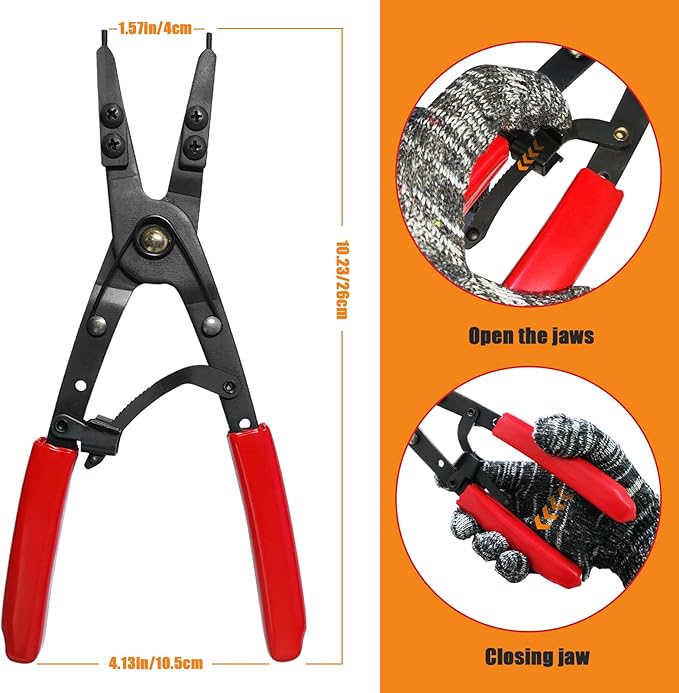 38700 Snap Ring Pliers 10in Heavy Duty Internal External Circlip Pliers with Ratchet Locking Design Anti-slip Snap-ring Installation Removal Kit Fit for Ford Super Duty Pickups 2007 and Newer (Red)