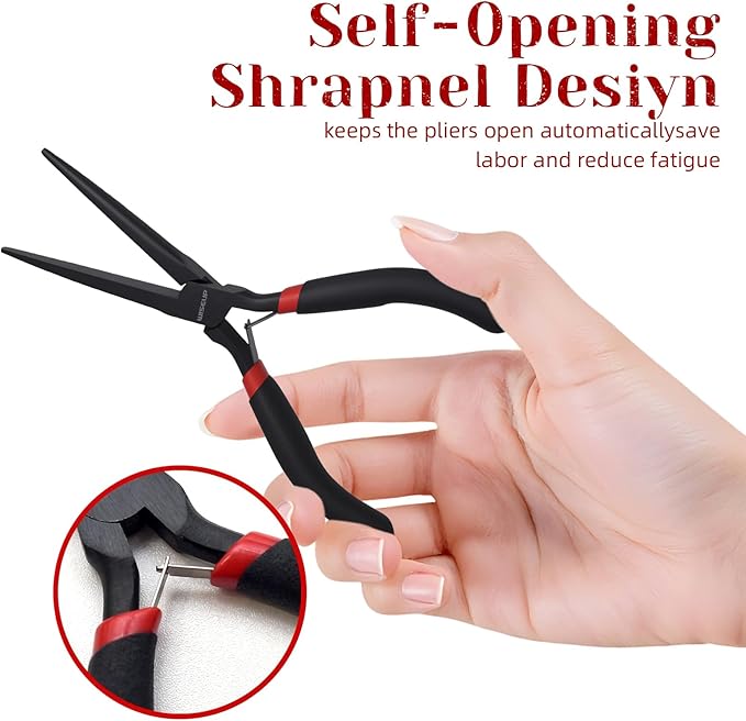 WISEUP 6" Mini Needle Nose Pliers Set竊?-Piece Small Long Reach Bent Needle Nose Pliers for Jewelry DIY Craft竊똓epair & Wire Wrapping