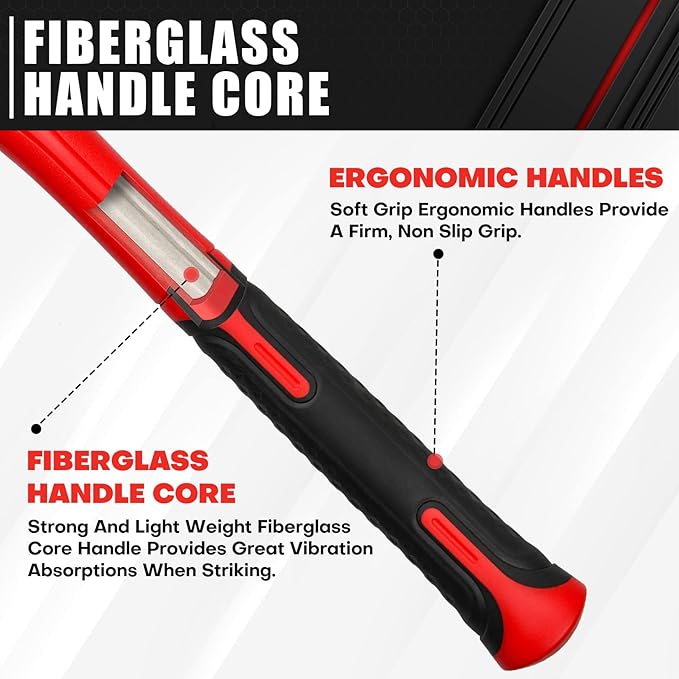 C&T 3 Piece Ball Peen Hammer, 16oz 32oz 48oz, Fiberglass Handle hammer for Ball Peen, Blow Striking Ball Pein Hammer Handle Tool with Forged Steel Construction for Metal Working
