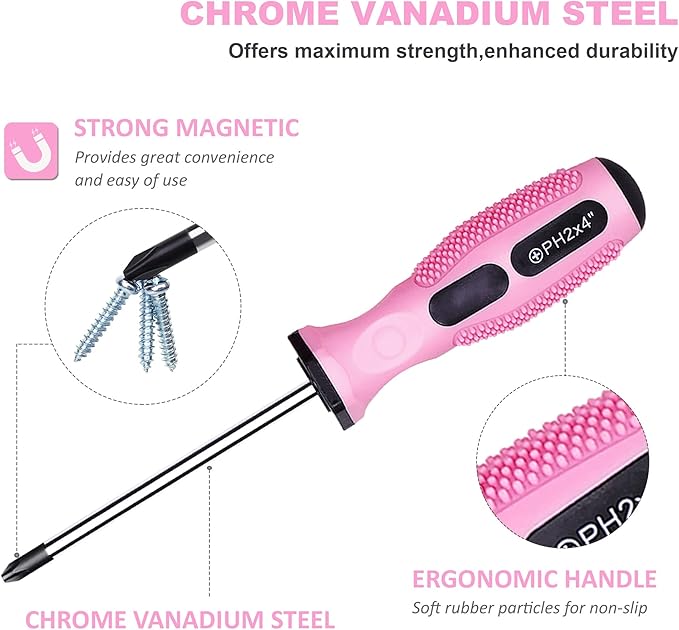 FASTPRO 21-Piece Magnetic Screwdrivers Set with Organizer Rack, Slotted Phillips Screwdrivers and Precision Screwdrivers, Repair Tool Kit for Women, Pink