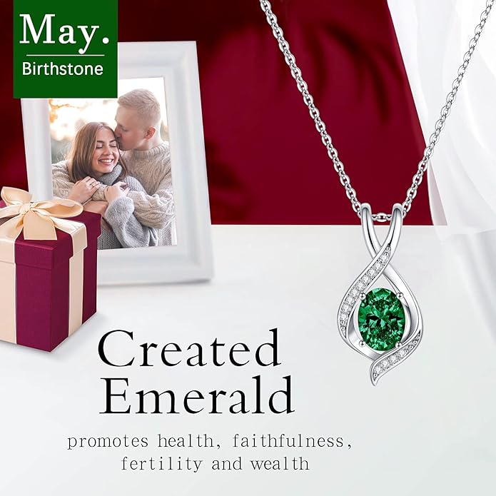 SMILEST Oval Sparkle Birthstone Pendant Necklace, 925 Sterling Silver Gemstone Pendant Anniversary Birthday Gifts for Women Wife Girlfriend Mom Grandma Birthstone Necklace for Women Jewelry Gifts