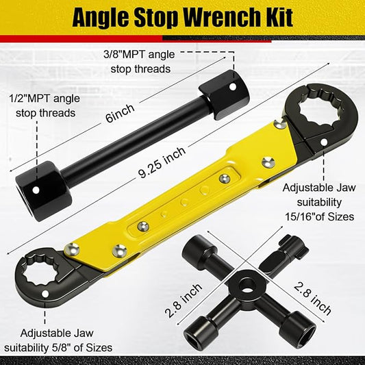 Lanties 5 Pcs Angle Stop Wrench Kit Plumbing Tool, Compression Sleeve Puller for 1/2" Compression Fitting Ferrule Puller Removal Tool for 1/2" Copper Tubing 4-way Multi-functional Utility Key(Yellow)