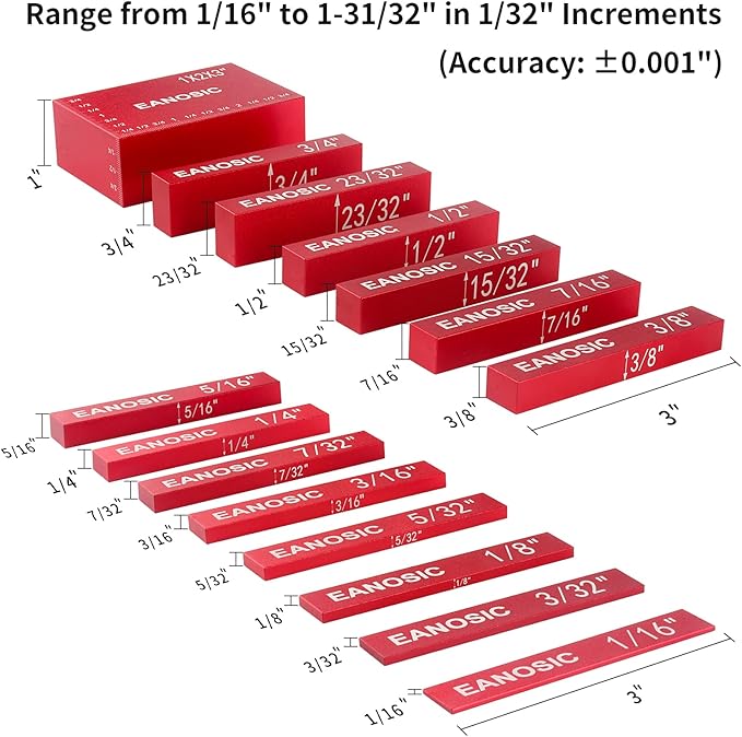 Setup Blocks Height Gauge Set, 15pcs Precision Aluminum Setup Bars for Router and Table Saw Accessories Woodworking Set Up, Bars Include Laser Engraved Size Markings