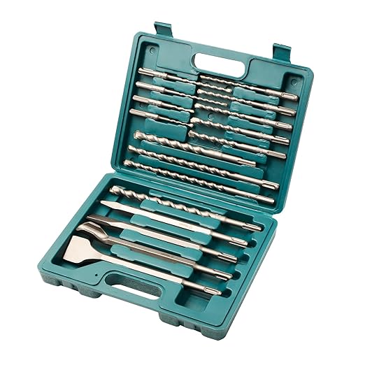 17Pcs SDS-Plus Rotary Hammer Drill Bits and Chisel Set - Carbide-Tipped Drill Bits and Chisels with Storage Case - Used for Concrete Brick Stone and Other Masonry Construction Materials