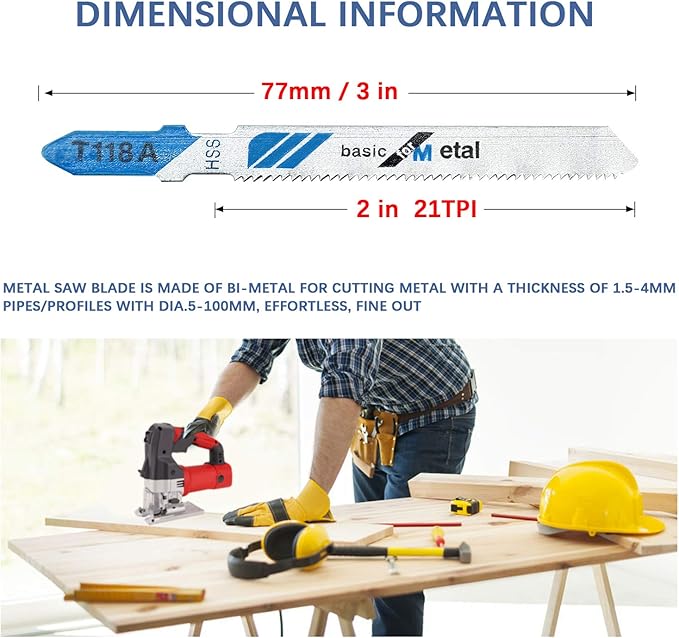 TAROSE 10-Piece T118A 3 Inch 21 TPI Assorted T-Shank Jig Saw Blades Set for Cutting Metal