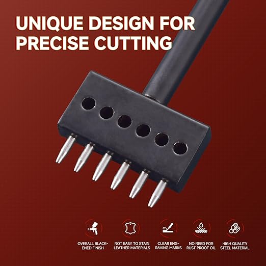 3Pcs Prong Punch Tool Set for Leather Crafts, 2/4/6 Prong Round Hole Tooth Punches, Ideal for DIY Diamond Lacing & Stitching, with 6MM Row Hole Punch - Essential Leather Craft Kit