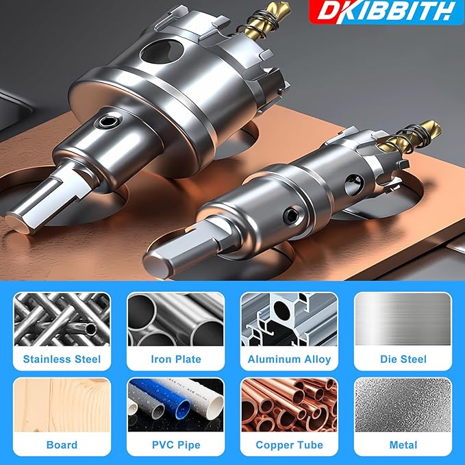 DKIBBITH TCT Hole Saw Set, 6-1/8"(156mm) Heavy Duty Tungsten Carbide Tipped Hole Cutters for Stainless Steel, Copper, Iron, Brass, Plastic with Titanium-Plated Pilot Drill Bits