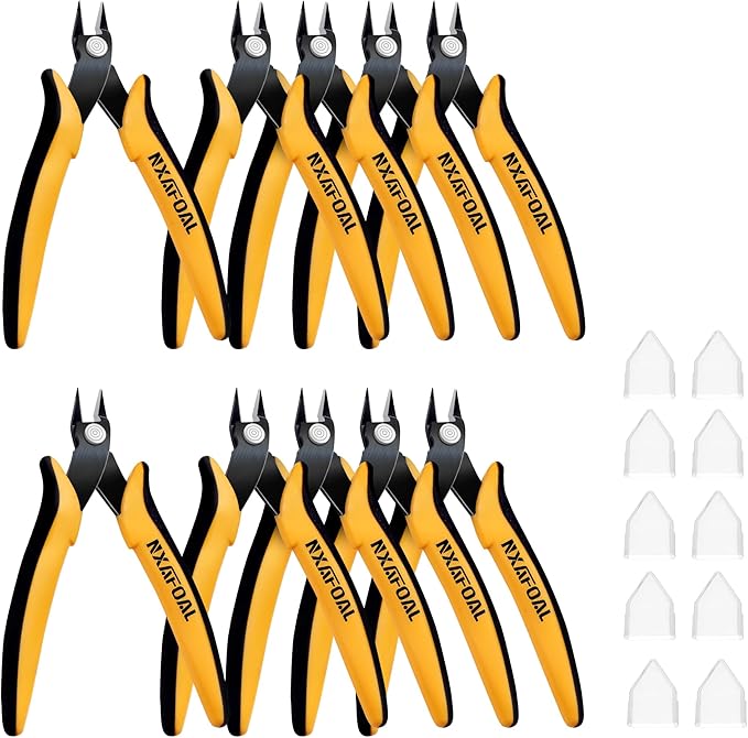 Micro Wire Cutters, 5.4 Inch Flush Cutters, 10 Pack Sharp Spring Loaded Micro Diagonal Cutters for Jewelry, Zip Ties, Electronics & DIY with Soft Grip Handles (Yellow & Black)