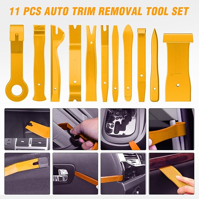 GOOACC 11PCS Auto Trim Removal Tool Kit No-Scratch Tool Kit for Car Audio Dash Window Molding Fastener Remover Tool Kit-Yellow