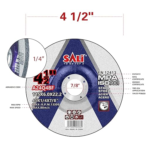 SALI 50 Pack 4-1/2 Inch Grinding Wheels for General Purpose Metal & Stainless Steel, Aluminum Oxide Grinding Disc for Angle Grinder, Depressed Center 4.5" * 1/4" * 7/8"(115 * 6.0 * 22.2 mm)
