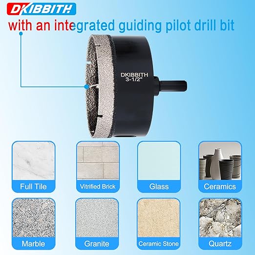 3-1/2" Diamond Hole-Saw Bits with Pilot Drill Bit 3-1/2 in Diamond Tipped Tile Hole Saws with Guiding Bit for Accurate Drilling, for Porcelain Tile Ceramic Pottery Granite Stone Glass Bottles 90mm