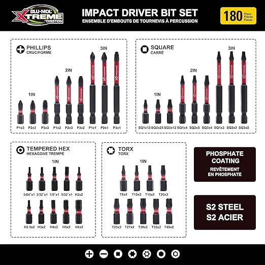 Disston BLU-MOL Xtreme 180 Piece Impact Driver/Screwdriver Bit Set E0100501