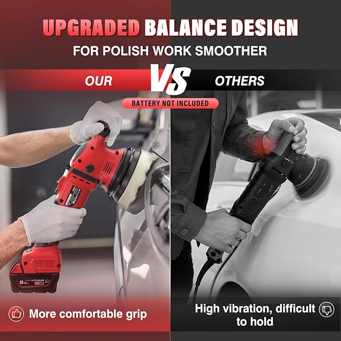Cordless Buffer Polisher Kit for Milwaukee 18V/M18 Battery (No Battery), 6-Inch Orbital Car Polisher 6 Speed 1800??500 RPM, 17PCS Polishing Accessories, for Car Polishing/Waxing (Tool Only)