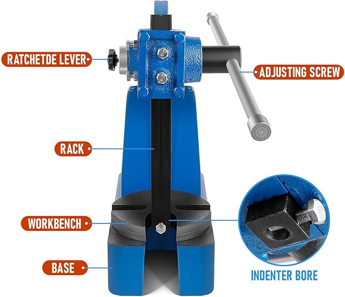 Heavy Duty 1 Ton Arbor Press, Manual Arbor Press, 5.5" Maximum Height, Cast Iron Desktop Press for Bending, Stamping, Forming, Stretching (1 Ton Bule)