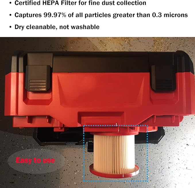 49-90-1900 HEPA Filter Replacement Compatible with Milwau-kkee M18 Cordless 2 Gal.Wet Dry Vacuum 0880-20 0780-20