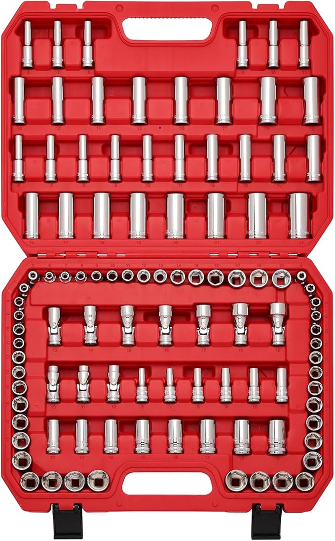 MIXPOWER 104 PCS 3/8" Drive Master Metric Socket Sets,Deep,Mid-Length,Shallow,Stubby and Flex Sockets,6 & 12 point,CR-V Steel