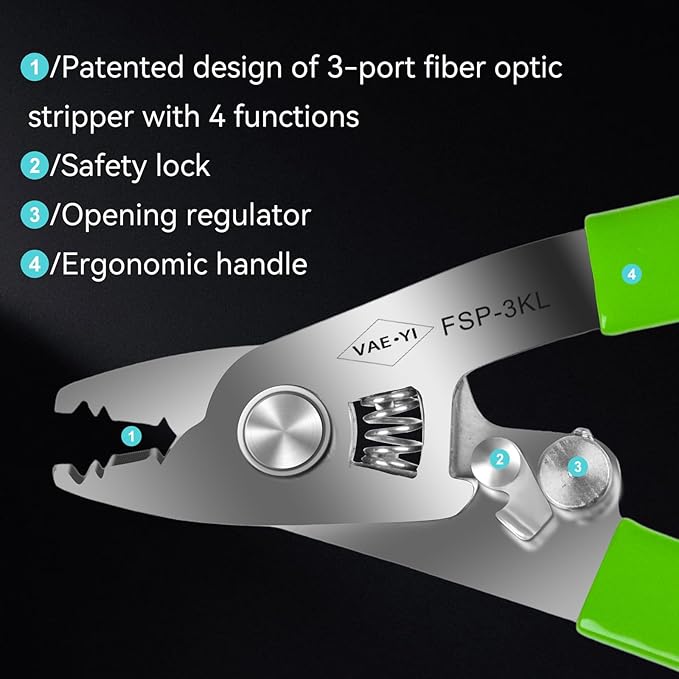 VAE쨌YI 2024 New Fiber Stripper with Kevlar Scissors function, Fiber Stripper, Cable Stripper,Stainless Steel, Fiber Optic Tools,Fiber Stripping Tool(FSP-3KL)