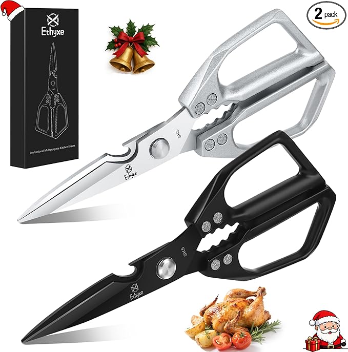 Kitchen Scissors Set - Heavy Duty Japanese Style, Dishwasher Safe, All Purpose Meat Cutting Shears, Sharp Food Scissors for Chicken Bones, Turkey, Fish & Vegetables