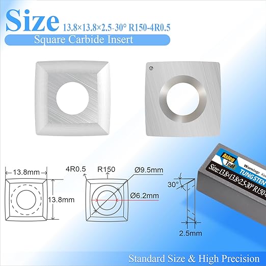 Asieg Tool 13.8x13.8x2.5mm-R150-4R0.5 Square Tungsten Carbide Replacement Cutter Inserts Knives Blades for Felder Silent-Power Spiral Cutterblock, Felder Planers Jointers,Hammer,and Format-4