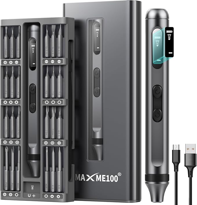 MAXME100짰 Powerful Cordless Electric Precision Screwdriver Set With LED Light - Small Mini Micro Screwdriver Set for DIY Projects and Repairs Gift - Rechargeable Portable