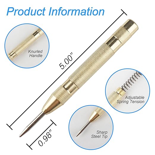 2Pcs Automatic Center Punch, 5'' Premium Spring Loaded Center Punch, Adjustable Spring Loaded Hole, Heavy Duty Steel Automatic Marker Tool for Metal, Wood, Glass by RNSXYAT
