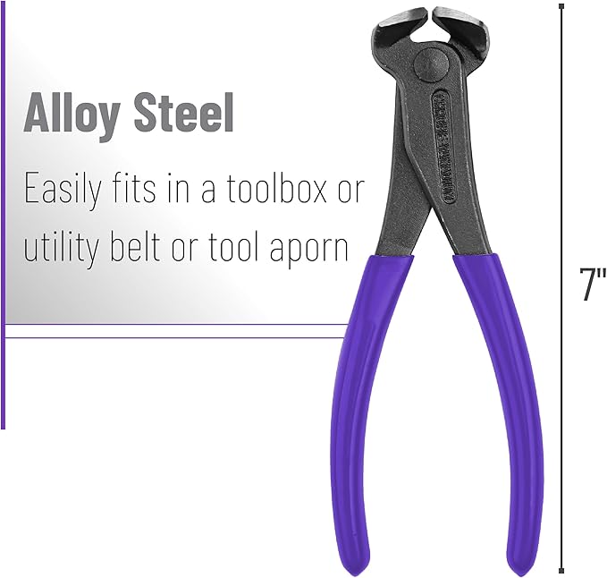 Bates- Nail Puller, 7 Inch, Royal Purple, Nail Remover Tool, Cutting Pliers, Carpenter Tools, Staple Puller, End Cutting Pliers