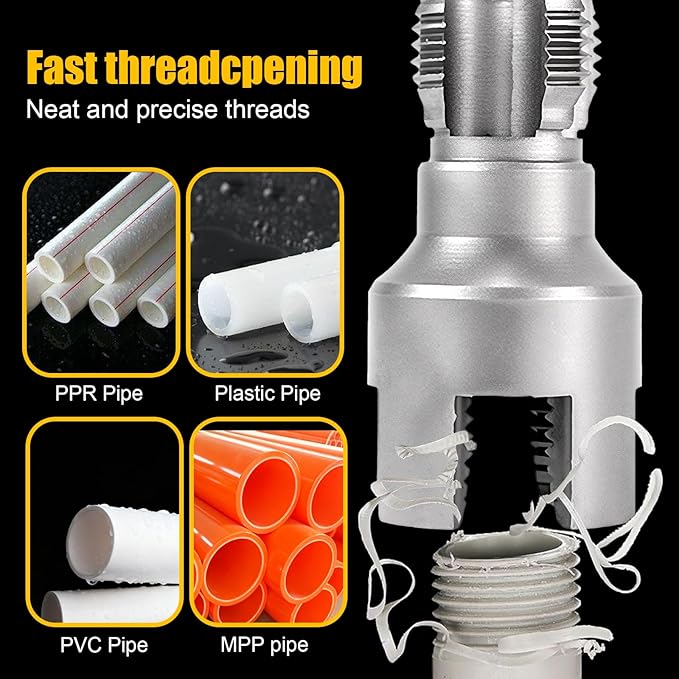 DOVARIUM Integrated Internal & External Pipe Threader - 1/2'' PVC Pipe Threading Tool for Drill, Heavy-Duty for Home PVC Water Pipe Repair & Installation (1/2'')