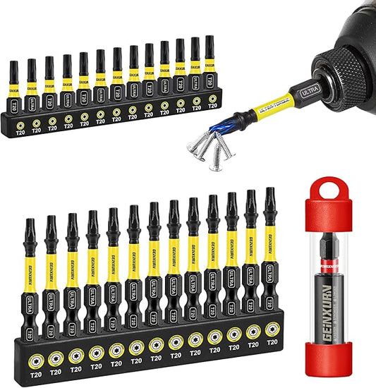 Impact Torx Screwdriver Bits Set,26Pcs 1??2?쒶agnetic T20 S2 Steel Star Driver Bits and 1Pc Bit Holder with Color Coded Base