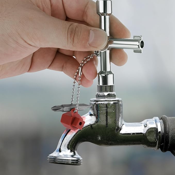 DURATECH 4 Way Sillcock Key with Bit, Multi-functional Water Key, Cross Key, 1-Pack, for Valve, Faucet, and Spigots