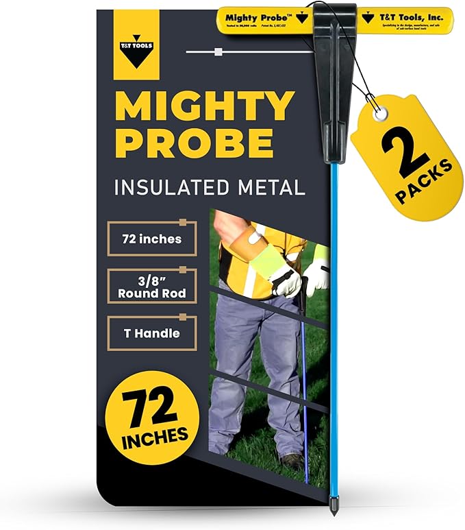 T&T Tools 72-Inch Mighty Probe Insulated Metal Soil Probe ??3/8" Metal Round Rod, Heavy Duty Design for Easy Penetration & Withdrawal, Soil Testing & Landscaping Tools, T-Handle, USA-Made-2 Pack