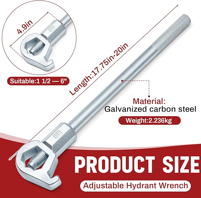 Tandefio 1 Pcs Fire Hydrant Wrench tool Heavy Duty Adjustable, Fits 1-1/2" to 6" Bolt Head Sizes, Fire Equipment Hydrant Wrench for Loosening Caps and Opening Valves, Tightening Nuts, Pipes