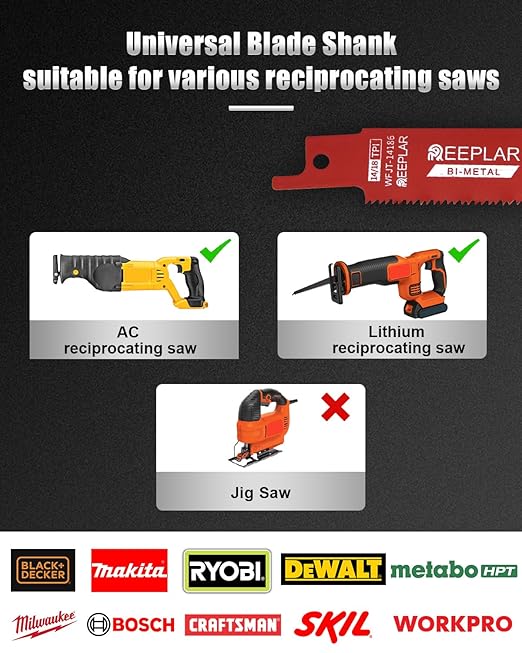 25 Pack 9 inch 14/18 TPI Bi-Metal Auto Dismantling Reciprocating Saw Blades for 1/16-5/16 Medium Metals, 9??18-TPI Sawzall Blade for Metal Cutting 25-Piece