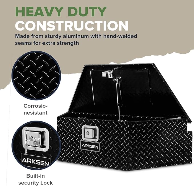 ARKSEN 39 Inch Aluminum Diamond Plate Trailer Tongue Box,Waterproof Under Truck Tool Box for Pick Up Truck Bed, RV Trailer, ATV with Lock and Keys - Black