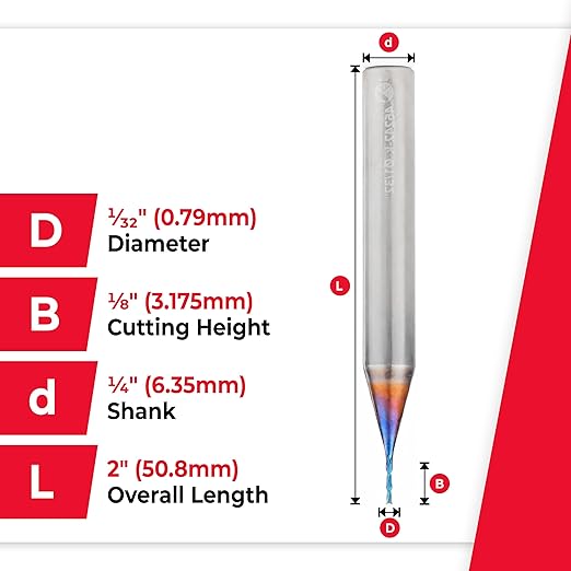 Amana Tool Solid Carbide Spektra Extreme Tool Life Spiral Plunge Router Bit Down-Cut, 46242-K, 1/32 Dia x 1/8 CH x 1/4 Shank 2 Inch L