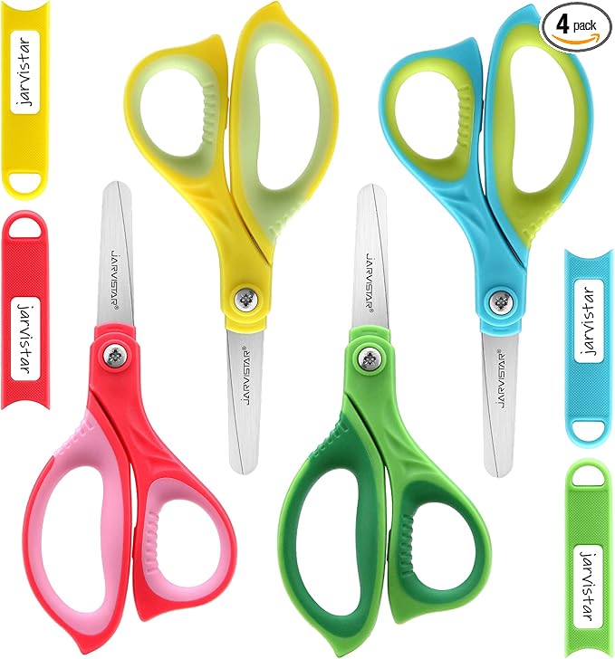 JARVISTAR 4 Pack Blunt Kids Scissors: 5.5??Small Safety Stainless Steel Blades with Cover for School Children Students Teachers Classroom Crafting